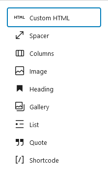 Gutenberg popup block options to choose from