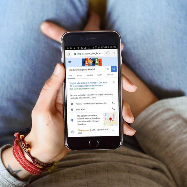 A marketing website being found in a google search