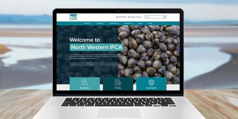 Fisheries website design on laptop screen