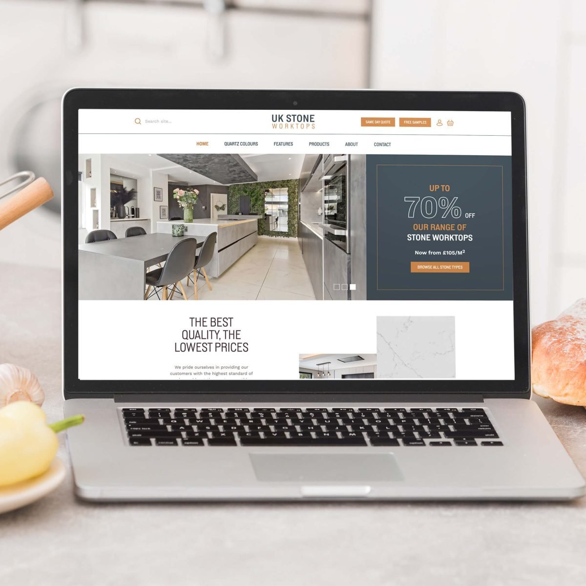 The design of uk stone worktops on laptop screen